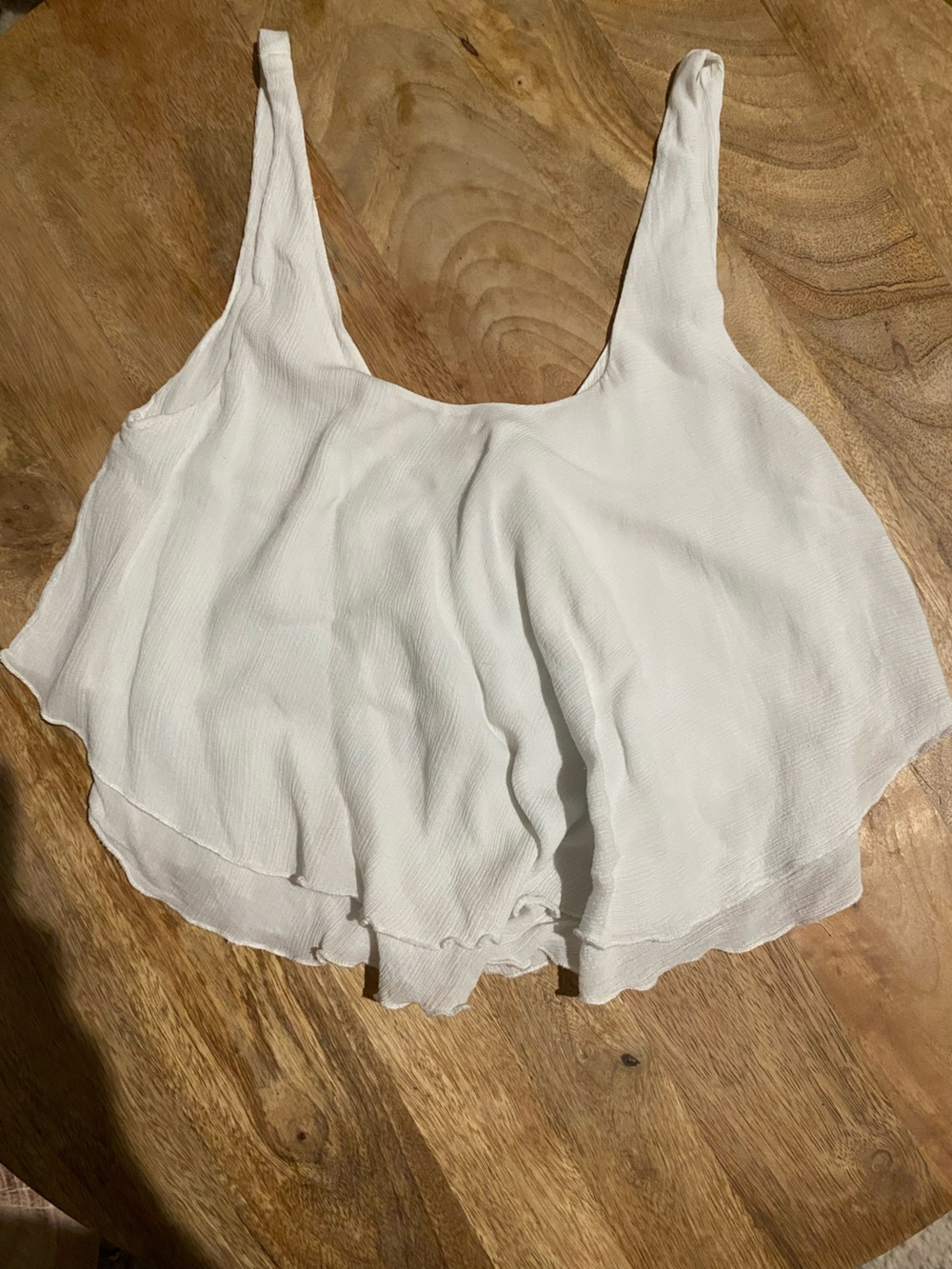 Free People Ivory Ruffle-Edge Gauzy Crop Top
